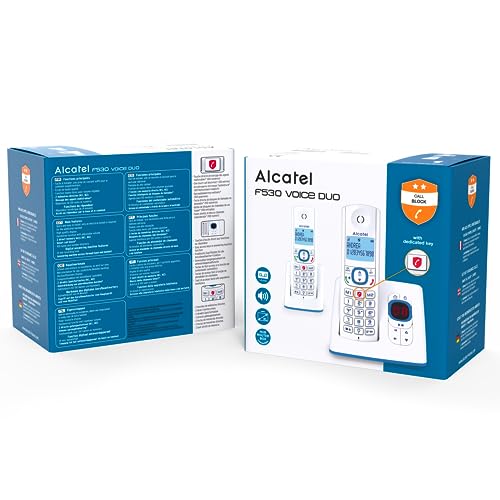ALCATEL F530 Voice Duo - Schnurloses Festnetztelefon DECT mit Anrufbeantworter - Großes Display - Freisprechfunktion - Anrufblockierungsfunktion - 2 Direktwahltasten - Weiß/Blau