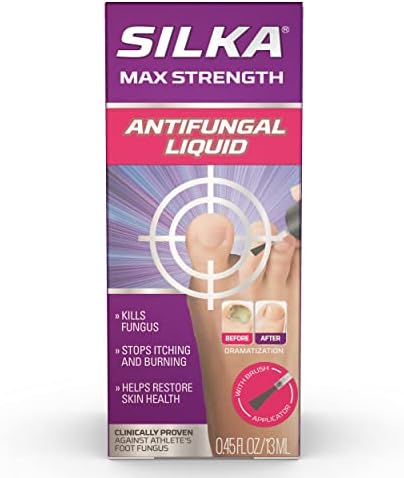 Silka Max Strength Antifungal Liquid with Brush Applicator for Toenail Fungus Treatment, Athlete's Foot & Ringworm, Relieves Itching, Cracking & Burning, 0.45 Fl Oz