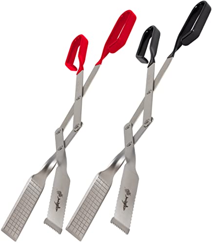 Shark BBQ Tongs Set (Two Pack) 17 In Grill Tongs and Meat Turners for Barbecue Grilling on Gas & Charcoal Grills - Red & Black