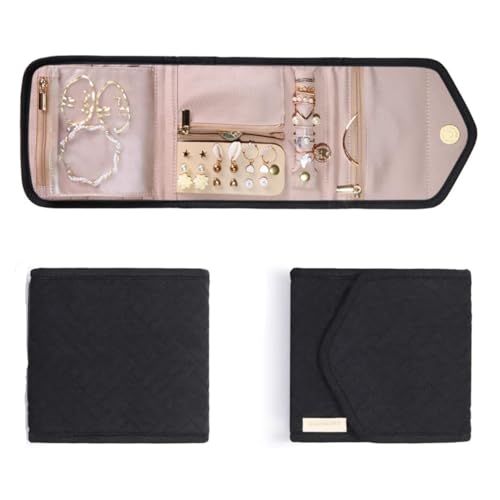 MEZOKUCEL Ravel Jewelry Organizer Foldable Jewelry Roll for Journey-Rings, Necklaces, Bracelets, Earrings, Multifunctional Storage Bag Portable Traveler's Jewelry Box Jewelry (Black, Small)