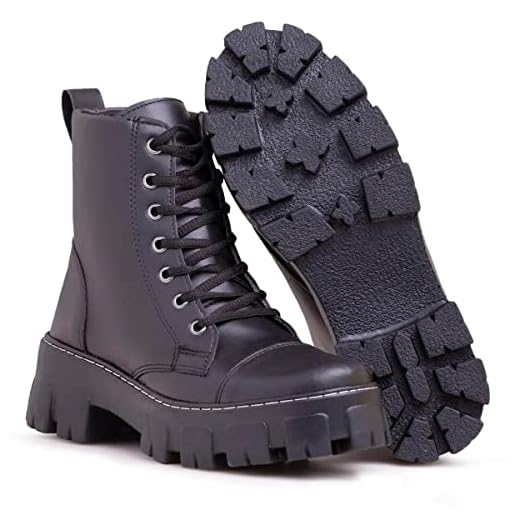 Bota Coturno Feminino Solado Tratorado Casual Confort Plataforma Macia - Preto/40