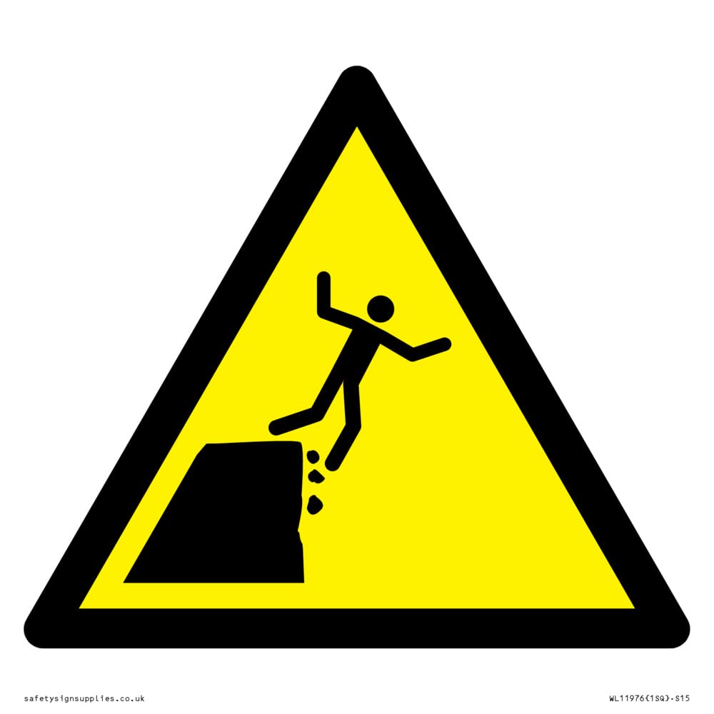 W052 Warning: Unstable cliff edge Sign - 150x150mm - S15
