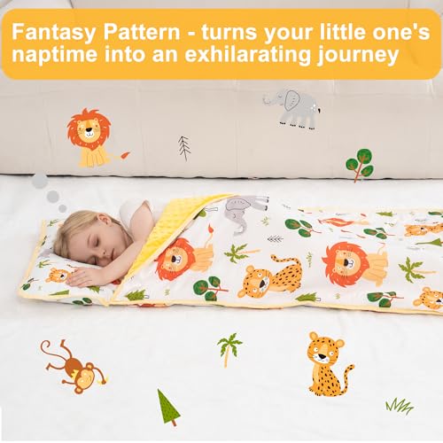 Image of Viviland Toddler Nap Mat with Pillow and Minky Dot Blanket, Rolled Sleeping Mat /Slumber Bag for Girls Boys, Kids Nap Mat for Preschool, Daycare, Kindergarten, Travel Camping - Zoo Animal