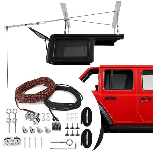 2025 Upgraded Hardtop Removal Lift, Compatible with All Jeep Wrangler JK JL Models, KlenzMate Top Hoist with Safe Anti-Drop System, Easy One-Person Operation, Self-Leveling, Supports 8-16 Ft. Ceiling