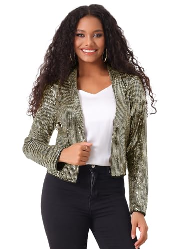 Image of Allegra K Sequin Blazer for Women's Open Front Party Sparkly Bolero Shrug