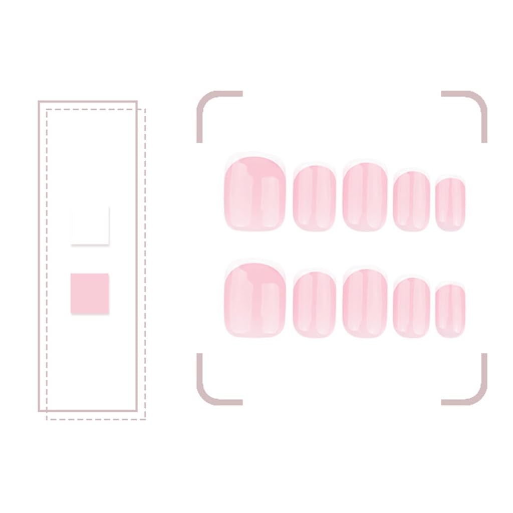 Pack Of 24 Short Square French Tip Glossy Acrylic Stick On Nails Full Covers Nails Artfor Women