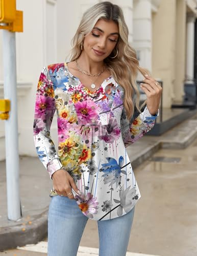 Image of Zeagoo Womens Long Sleeve Tops Fall V Neck Shirt Casual Pleated Tunic Top
