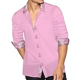 DiBanGu Mens Pink Paisley Casual Shirt Long Sleeve Dress Shirts Formal Button Down Shirt