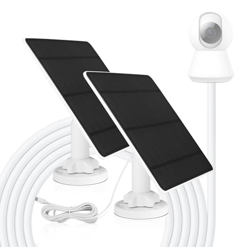 5W Solarpanel für Überwachungskamera Aussen Akku, 5V Solar Panel Kompatibel mit WYZE Battery Cam Pro, Eufy Camera und Arlo Essential/XL Spotlight Camera, Solarmodul mit Micro-USB, DC, USB-C (2 PACK)