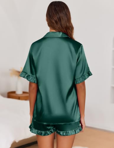 Image of Ekouaer Satin Pajama Set for Women 2 Piece Pj Sets Short Sleeve Sleepwear