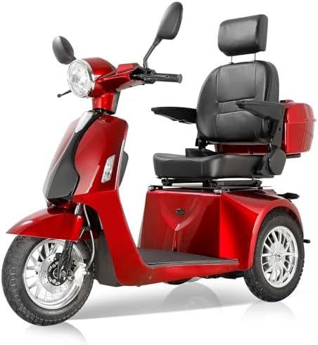 Heavy Duty 3 Wheel Scooter for Adults,All Terrain Mobility Scooter 500lbs Capacity,800W Powered Mobility Scooters Handicap Mobility Scooter for Travel with Full Set Lights (Red-afd3l)