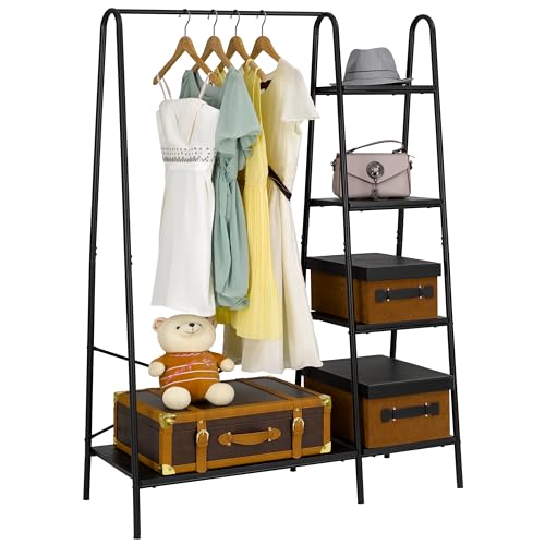 Finnhomy Rustic Clothes Rack, Clothing Rack for Hanging Clothes Heavy Duty Garment Rack with 5 Wood Shelves Freestanding Portable Closet Organizer for Bedroom/Entryway/Boutiques，Matte Black by Finnhomy - Used condition - Image 8