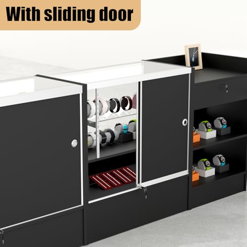 HUZJIEHUI 36\" W x 18\" D x 38\" H - Black Retail Display Case, Glass Display Case with Storage,Illuminated Full Vision Display Showcase for Store