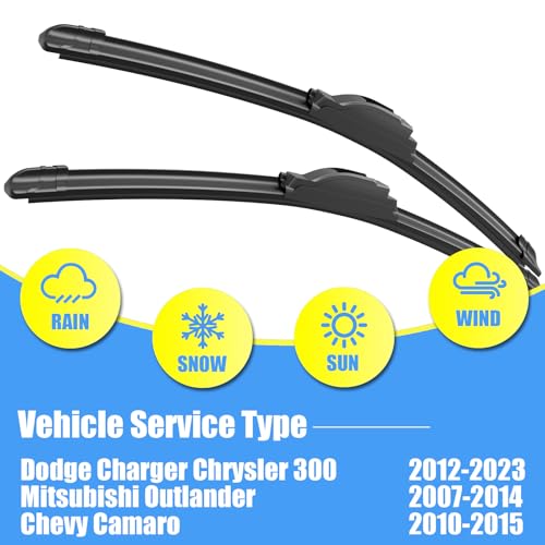 Image of Gavimnal 24 inch+21 inch Silicone Wiper Blades Replacement For Dodge Charger Chrysler 300 2012-2023 /Mitsubishi Outlander 2007-2014 /Chevy Camaro 2010-2015,All-Season Front Windshield Wiper Blades(Set of 2)