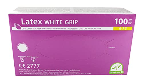 Medi-Inn Latex White Grip Einmalhandschuhe weiß puderfrei (Größe: S, Menge: 100 Stück)