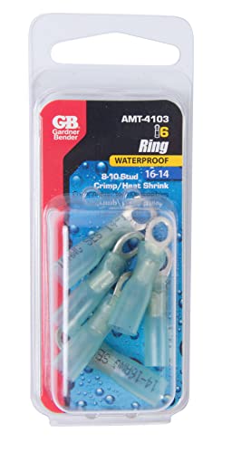 Gardner Bender Amt-4103 Xtreme Environment Ring Terminal, Heat-Shrink Insulation, 16-14 Wire Gauge (Awg), 6 Pk., Blue #TOP1