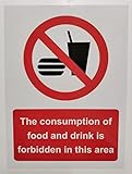 Der Verbrauch von Essen und Trinken ist verboten Schild – Sticker Selbstklebend 150 mm x 200 mm x 200 mm