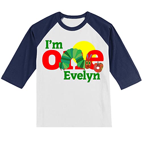 Personalized Caterpillar 1st Birthday Shirt | 1st Birthday Shirt | Handmade Decorated Shirt | Personalized with Name and Age | Unisex 3/4 Sleeve Raglan T-Shirt | #11243