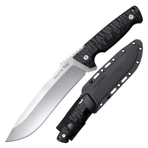Cold Steel Razor Tek 6.5" 4116 Stainless Steel Recurve Fixed Blade EDC Outdoor Camping Hunting Utility Knife, 5 1/8" Ergonomic Textured Handle, Weather-Resistant Secure-Ex Sheath