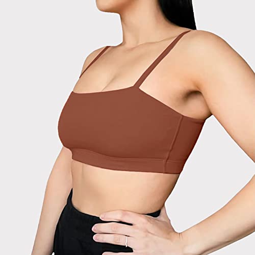 Aoxjox Women's Workout Bandeau Sports Bras Taining Fitness Running Yoga Crop Tank Top (Dandelion Brown, Medium) #TOP2