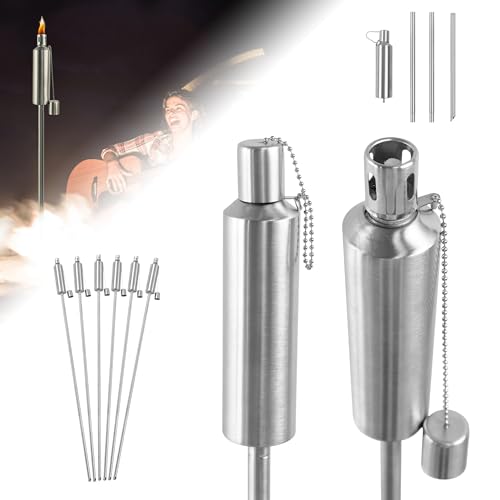 ACXIN Lot de 6 torches à la citronnelle 115 cm Torches à huile Torches d'extérieur en acier inoxydable Torches de jardin pour l'extérieur avec mèche en fibre de verre et capuchon d'extinction,