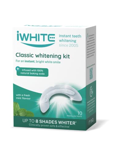 iWhite Classic Whitening Kit de Blanqueamiento Dental Instantáneo - 10 Moldes - Blanqueador Dental Profesional con Bicarbonato de Sodio, 8 tonos más Blanco. Resultado Rápido y Eficaz - Sabor a Menta