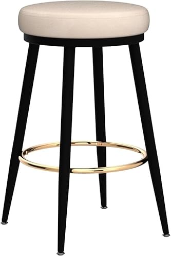 Miniatura 5 de Taburetes de bar de 26 pulgadas de altura de mostrador, juego de 2 taburetes de gamuza sin espalda, modernos con patas negrasreposapiés dorado para