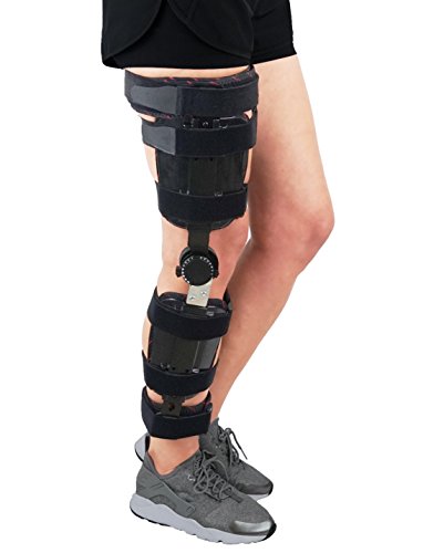 ORTONYX Hinged Adjustable Knee ROM Brace Support Stabilizer Immobilizer - One Size Fits Most - Black - Thumbnail 7