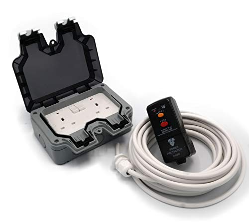 HDIUK Outdoor socket wiring kit RCD Plug, Cable, Twin IP66 Switched 13a Sockets (10 Metre Cable, White Cable)