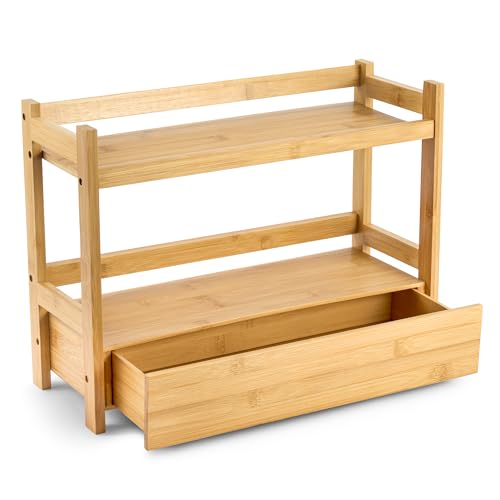 Sorbus Bamboo Bathroom Counter Organizer – 2-Tier Shelf with Hidden