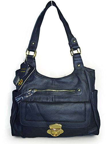 Roma Leathers Dual Entry Concealed Carry, Multi Pocket Tote (Blue)