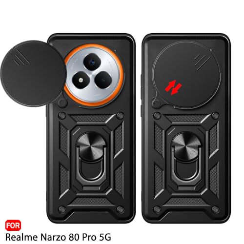 Image of TheGiftKart Tough Armor Bumper Back Cover Case for Realme Narzo 80 Pro 5G | Kickstand & Ring Holder | 360 Degree Protection Back Case for Realme Narzo 80 Pro (PC & TPU, Rotating Camera Cover, Black)