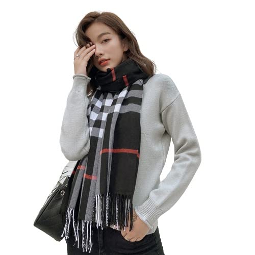 Black Check Pattern Winter Stoles Muffler Scarf Cum Scarves Woolen Men and Women Casual Soft And Warm-Black Big Check-image-24