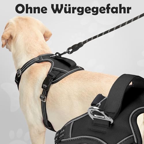 Funfox Hundegeschirr Mittelgroße Hunde, Anti Zug Brustgeschirr Verstellbares Geschirr Hund mit Griff Reflektorstreifen, No Pull Geschirr Hund für Kleine Mittlere Grosse Dog Harness Schwarz L