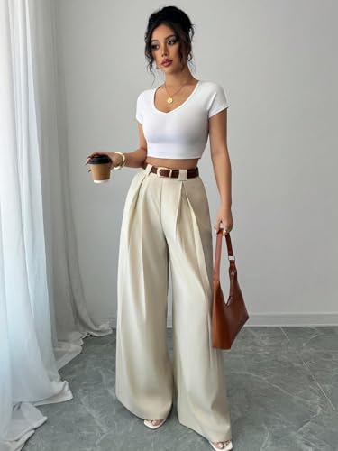 Image of Aahwan Solid High Waist Straight Korean Loose Pleated Wide Leg Trouser for Women's & Girl's