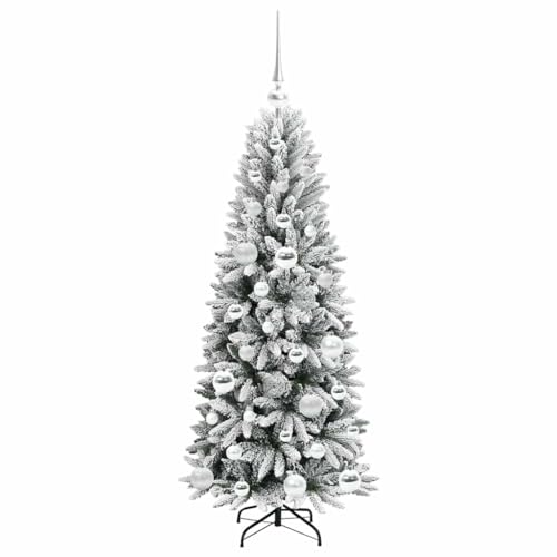 Sapin de Noël artificiel blanc 120 cm lumineux avec support pliable et boules