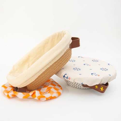 Cesta de Fermentación para Pan Juego de 2 Cesta antifalsificación de pan con pancarta de cuerda de algodón de 10 pulgadas hechas a mano, con forro y tapa de tela para fermentar y almacenar pan