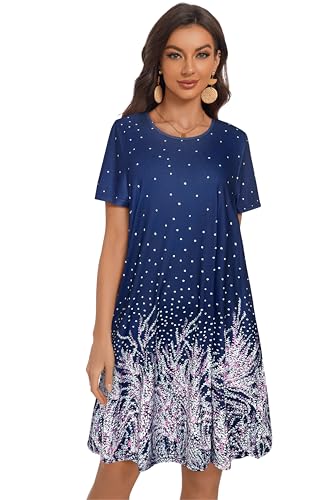 Image of My Sky Summer Dresses for Women 2026 Casual Short Sleeves Tshirt Flowy Beach Plus Size Sundress with Pockets