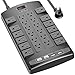 QINLIANF Surge Protector Power Strip - 6Ft Flat Plug Heavy Duty Extension Cord with 24 Outlets and 4 USB Ports(2 USB-C Ports), 1875W/15A, 4100J, for Home, Office, Dorm, ETL Listed, Black