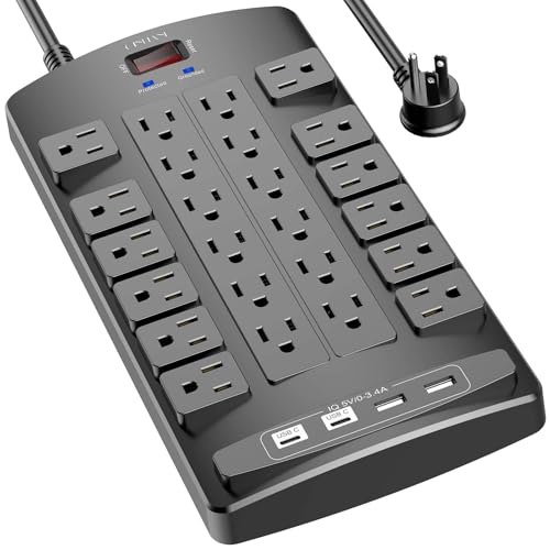 QINLIANF Surge Protector Power Strip - 6Ft Flat Plug Heavy Duty Extension Cord with 24 Outlets and 4...