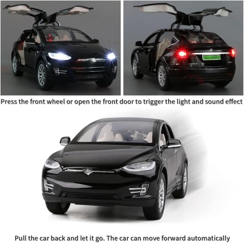 Image of Tesla X90 Model Toy Car with Box, Zinc Alloy Pull Back Toy car with Sound and Light for Kids Boy Girl Gift [Colors as Per Stock]
