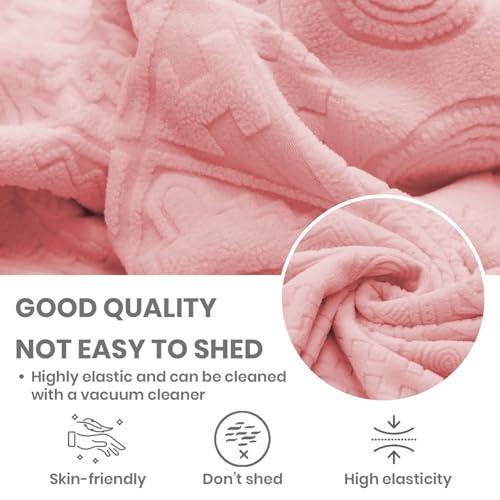 Image of Lukzer 1 Seater Jacquard Sofa Cover with 360 Frill Skirt - Pastel Pink Tribal Pattern | 240 GSM Stretchable Anti-Slip Fully Covered Universal Couch Cover for Living Room (90-140CM /SC-073-01F)