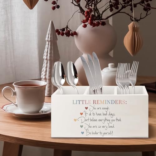 Image of Little Reminders Mental Health Wooden Pen Pencil Holder for Office Desk Accessories, Therapist Gifts, Mental Health Positive Affirmations Makeup Brush Toothbrush Holder Organizer