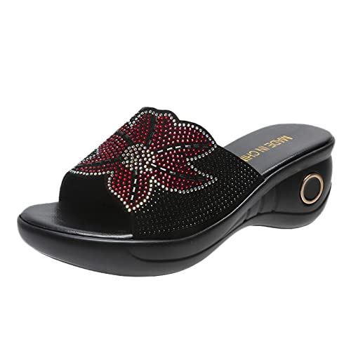 Sandales à talon carré rouge en 37.5 pour femme avec strass