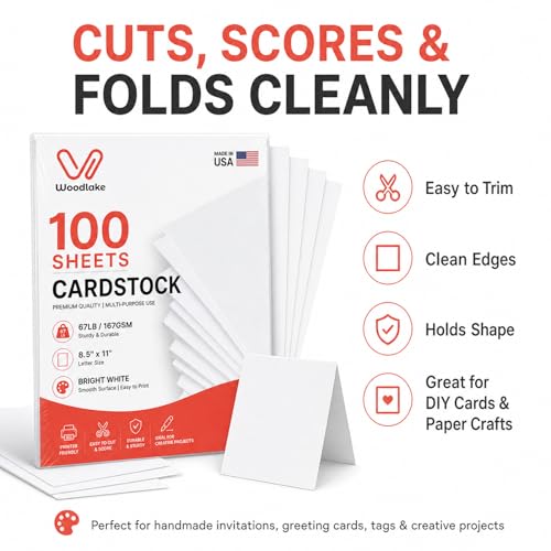 Woodlake 100 Sheets Cardstock 67LB/167GSM, White Card Stock 8.5x11 Letter Size, White Card Stock Paper, Durable Cover Stock Paper for Printer, Invitations, Scrapbooking & Art Projects, Made in USA by Woodlake - Image 5