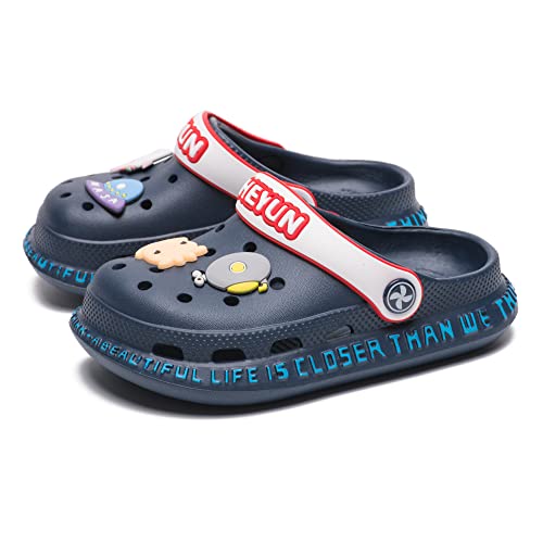 Azooken Kid's Cute Clogs Slippers Boys Girls Non-Slip Slides Cartoon Garden Breathable Shoes Outdoor Children Water Shower Beach Pool Sandals(1823-Navy Blue26) #TOP13