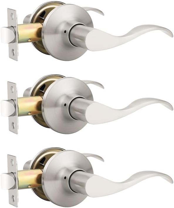 Mengico satin nickel passage door knob set (3-pack) — non-locking, reversible