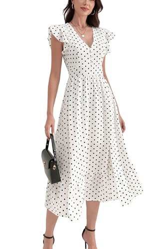 Polka Dot Dress for Women Sleeveless V-Neck Casual Summer Slim Fit with Lining Wedding Guest Wear