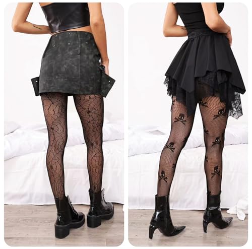 Halloween Spiderweb & Skull Fishnet Tights for Women4