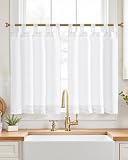 jinchan Kitchen Curtains 36 Inch Linen Tier Curtains Farmhouse Tab Top Small Window Drapes Flax Country Rustic Light Filtering for Bathroom Laundry Room RV 2 Panels White